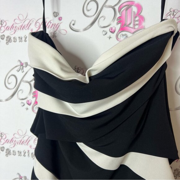 White House black market strapless Elegant Black and White Striped Dress - Picture 3 of 5